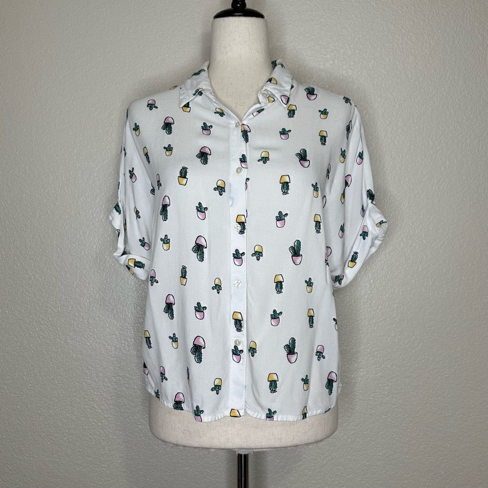 Japna White Cactus Short Sleeves Button Down Shirt